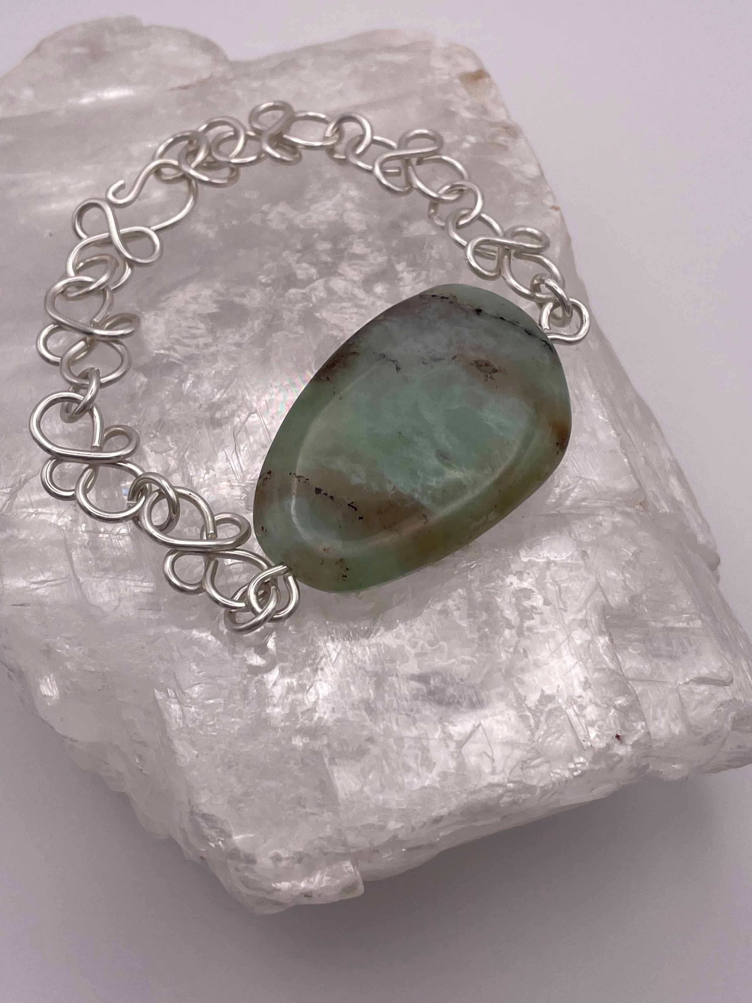 Chrysoprase bracelet - oxidized sterling silver chrysoprase store and smoky quartz bracelet